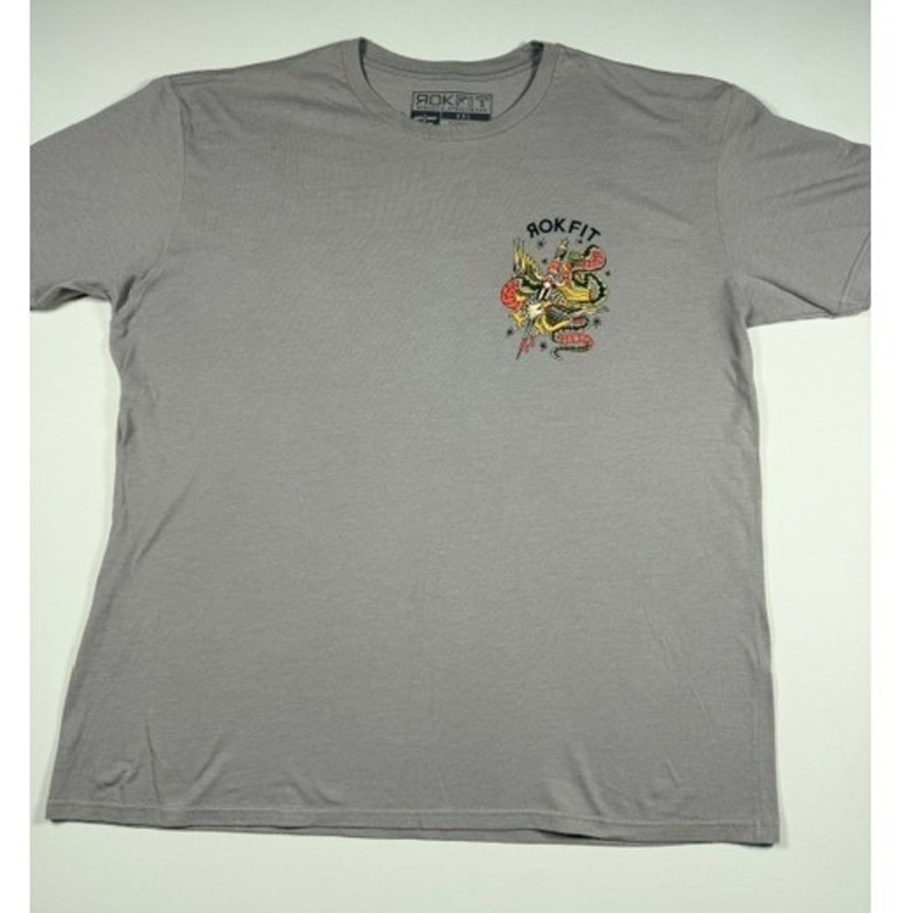 Rokfit Mens XXL Gray Graphic Tee Never Out of the Fight Eagle Snake Dagger Shirt